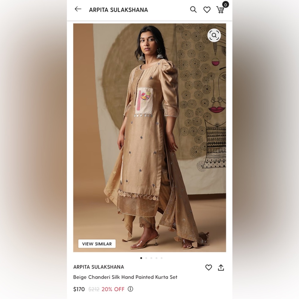 Arpita Sulakshana Beige Chanderi Silk Hand Painted Kurta Set